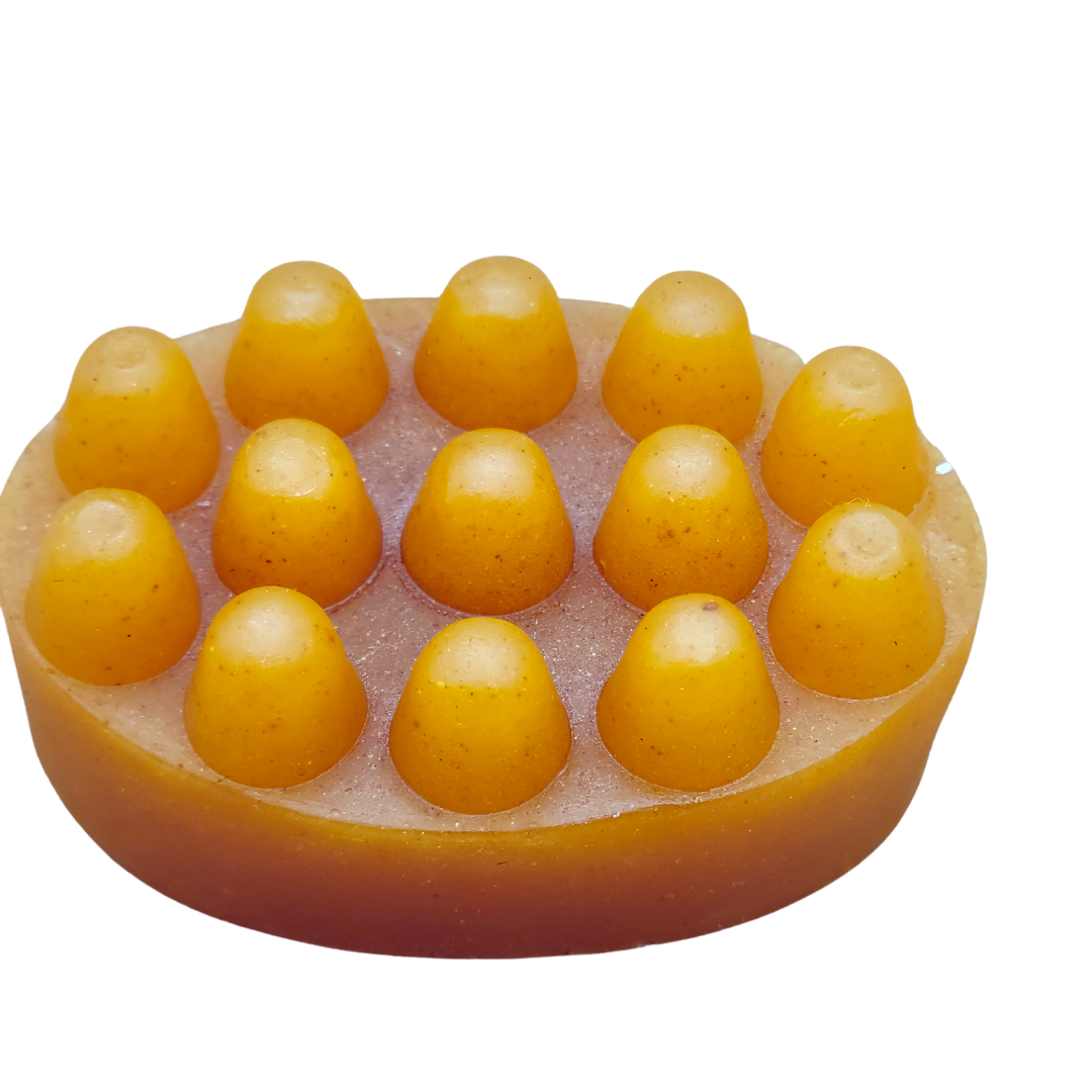 "Achieve a radiant glow while enjoying a soothing massage with our Turmeric & Pumice Massage Soap, scented with sweet orange for a refreshing twist."