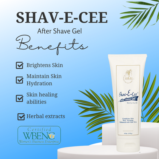 Shav-e-cee after shave gel benefits are to brighten skin, moisturize, ,heal, contains herbal extracts