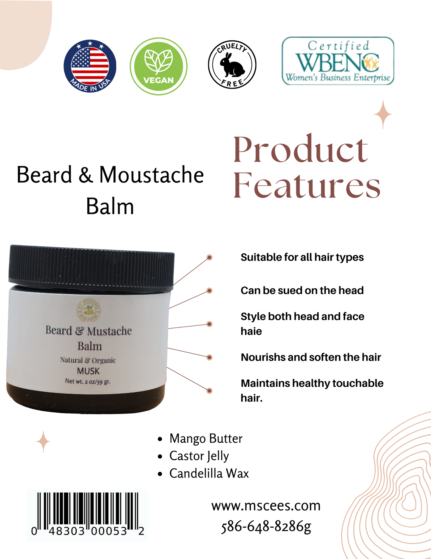 Beard & Mustache Balm - Wax Shea Butter Heaven