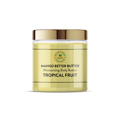 Luxurious Tropical Fruit body butter made with nourishing mango and shea butters, blended with premium luxury oils for smooth, hydrated skin.