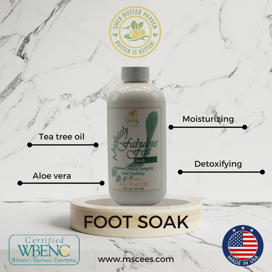 8 oz foot soak  Relaxation Refreshing Detoxifying Cleansing Rejuvenating Softening Soothing Moisturizing Exfoliating Deodorizing Anti-inflammatory Aromatherapy  Essential oils Warm water