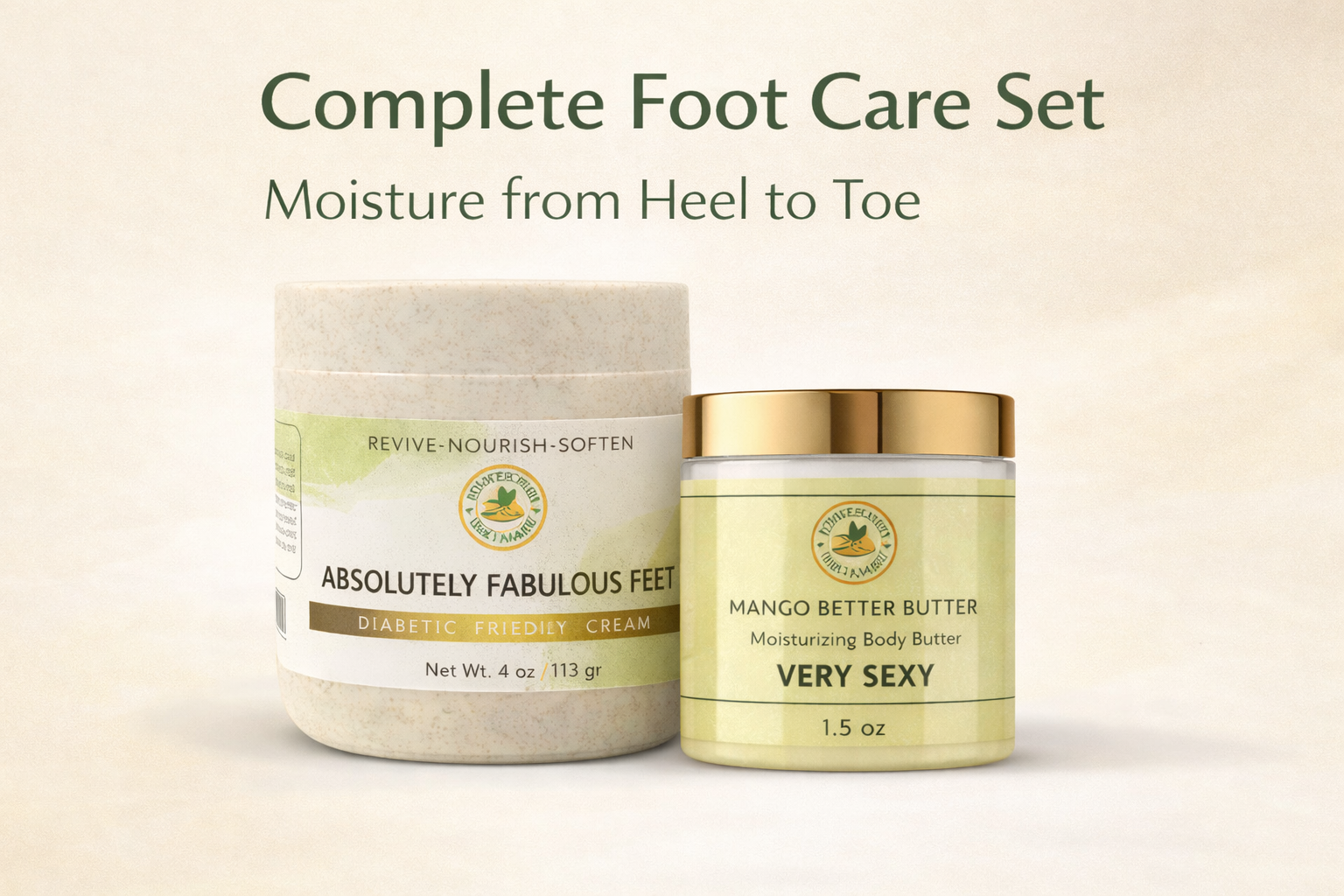 Complete Foot Care Set featuring Absolutely Fabulous Feet foot cream and 1.5 oz Mango Better Butter by Shea Butter Heaven.