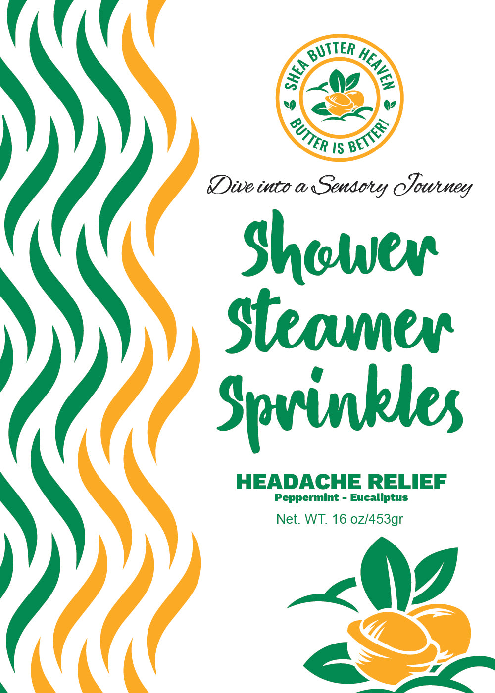 Headache Relief Shower Steamer Sprinkles by Shea Butter Heaven — peppermint and eucalyptus aromatherapy blend front view