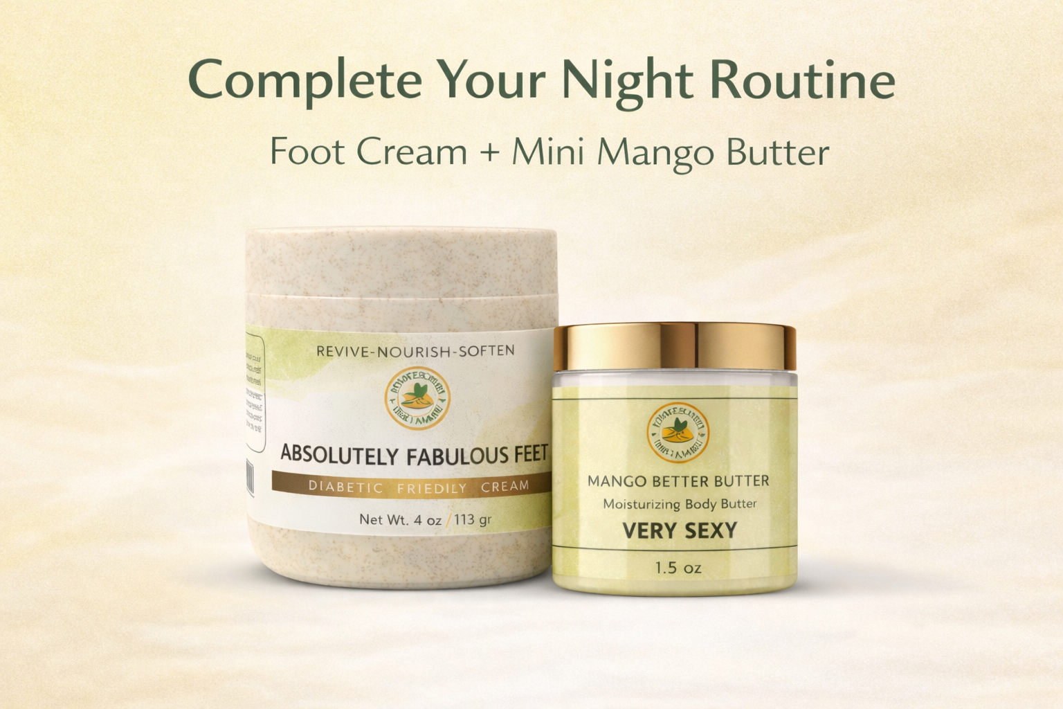 Night foot care routine bundle with Shea Butter Heaven foot cream and mini Mango Better Butter.