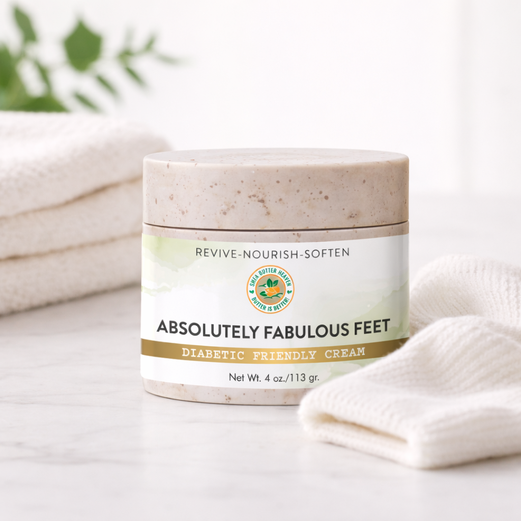 Night foot care routine using shea butter foot cream with cotton socks