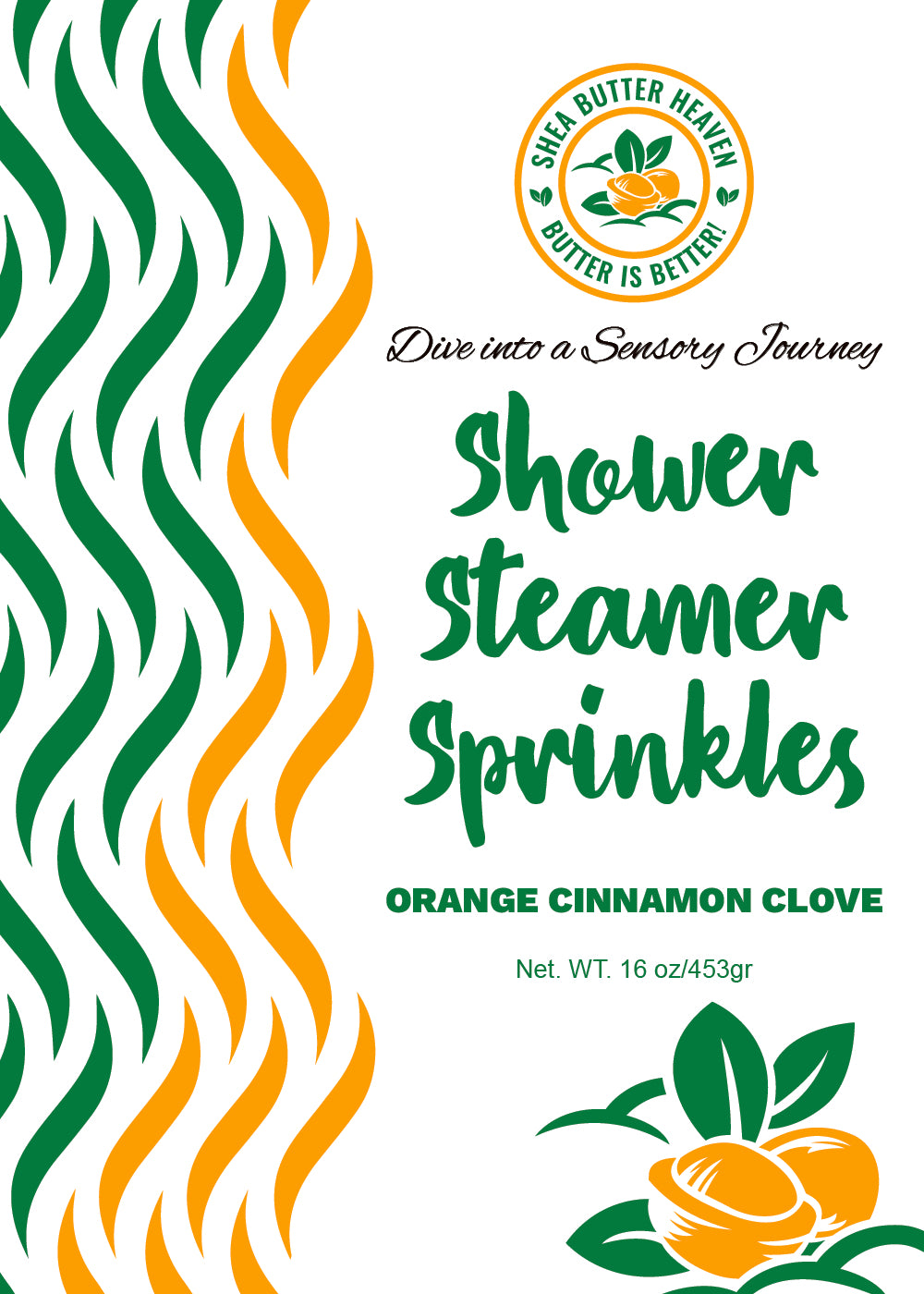 Zesty Citrus and Spiced Clove Shower Steamer Sprinkles by Shea Butter Heaven — Valencia orange clove and cinnamon aromatherapy blend front view