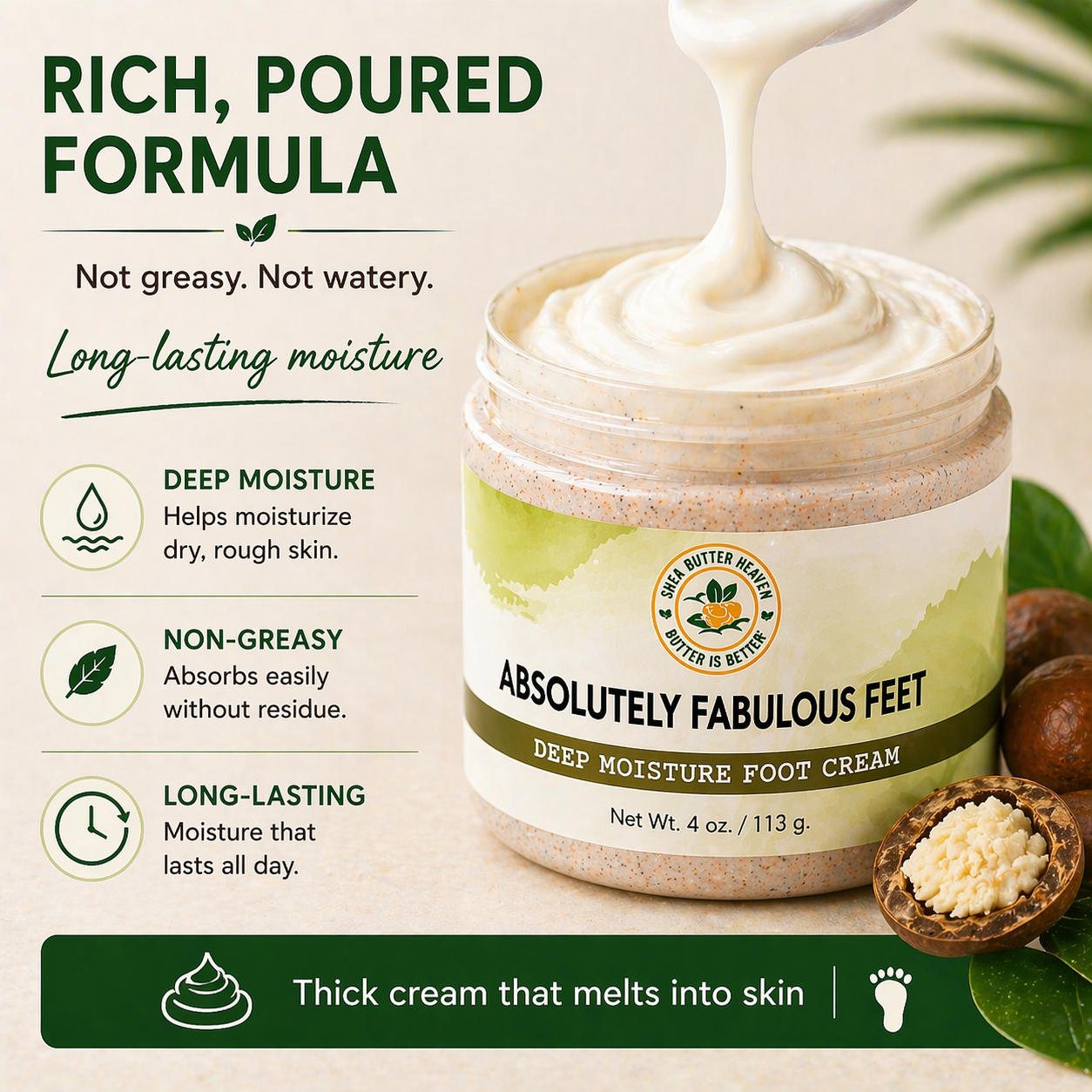 rich poured foot cream texture non greasy thick moisturizer for dry cracked heels deep moisture skincare