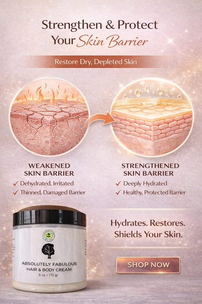 Skin barrier hydration illustration showing moisture protection using Absolutely Fabulous Hair and Body Cream by Shea Butter Heaven