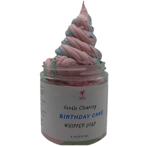 Birthday Cake Whipped Soap -Buttercream Whipped soap Moisturizing soap Hydrating soap Shea butter Cocoa butter Jojoba oil Coconut oil Glycerin Creamy lather Soft and smooth skin Nourishing soap Gentle soap Fragrant soap Luxurious soap Handcrafted soap Natural soap Handmade soap Cleansing soap Creamy and rich soap.