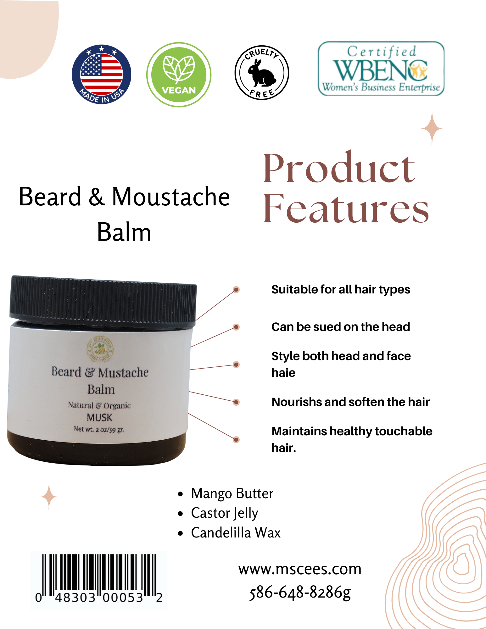 Beard & Mustache Balm - Wax Shea Butter Heaven