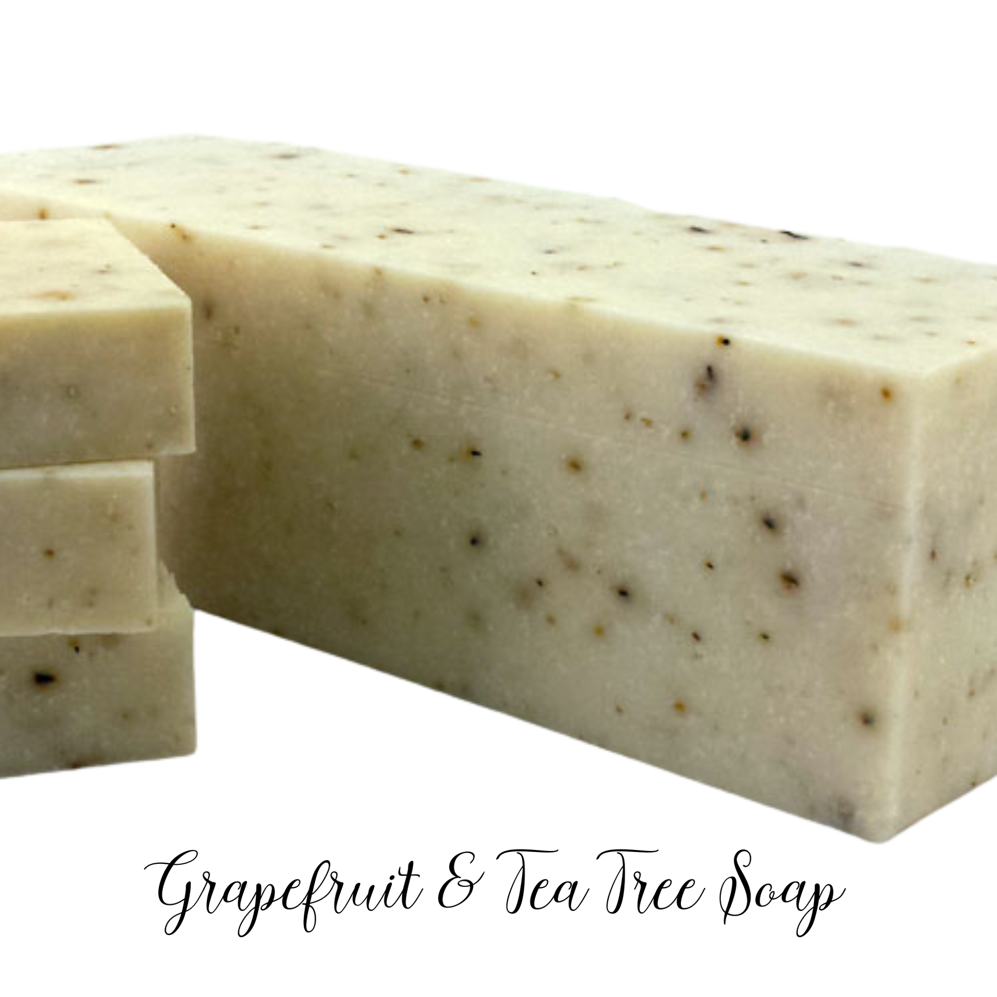 A blend of natural grapefruit and tea tree essential oil. It contains sea salt, ground oatmeal, and peppermint leaves to exfoliate. 5.5 oz bar soap